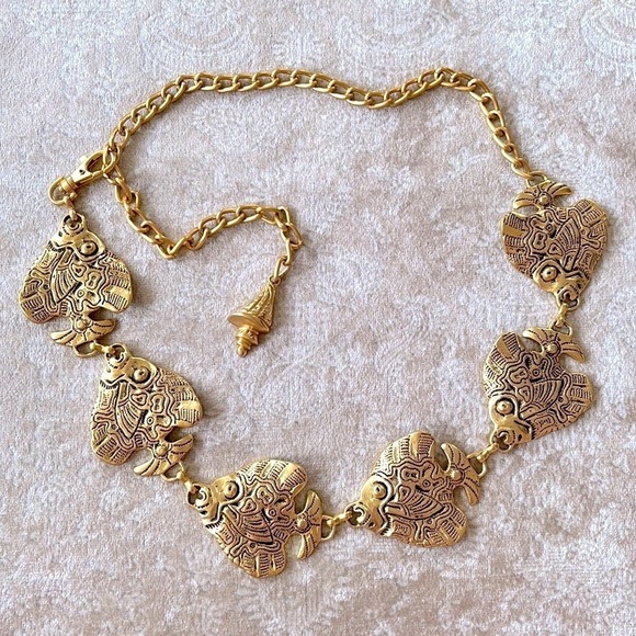 VINTAGE Gold Tone Tropical Angel Fish Chain Belt Metal Cinch Waist Lobster Clasp main image 16